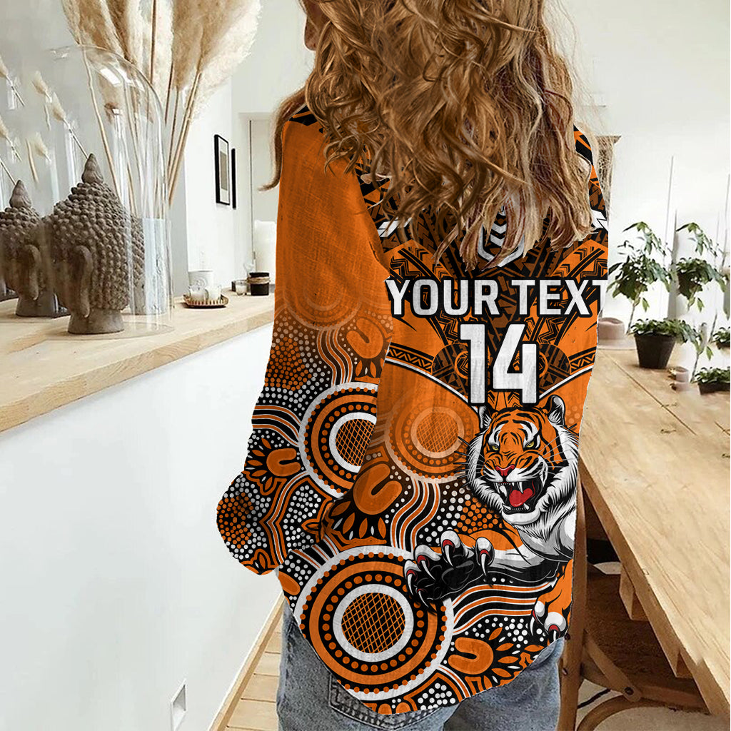 Personalised Tigers Rugby Women Casual Shirt Aboriginal Mix Polynesian Pattern LT14