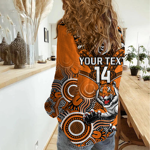 Personalised Tigers Rugby Women Casual Shirt Aboriginal Mix Polynesian Pattern LT14