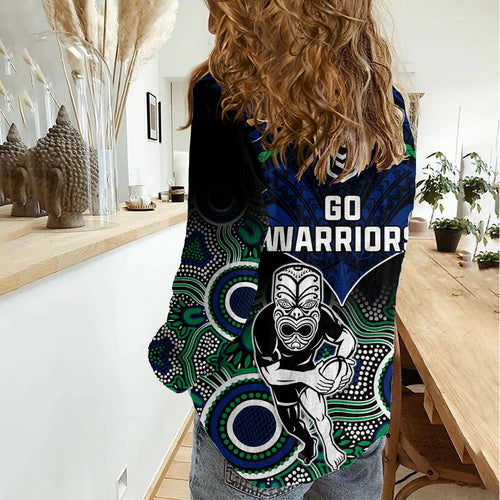 Warriors Rugby Women Casual Shirt NZ Aboriginal Mix Polynesian Pattern LT14
