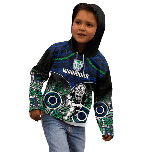 personalised-warriors-rugby-kid-hoodie-nz-aboriginal-mix-polynesian-pattern