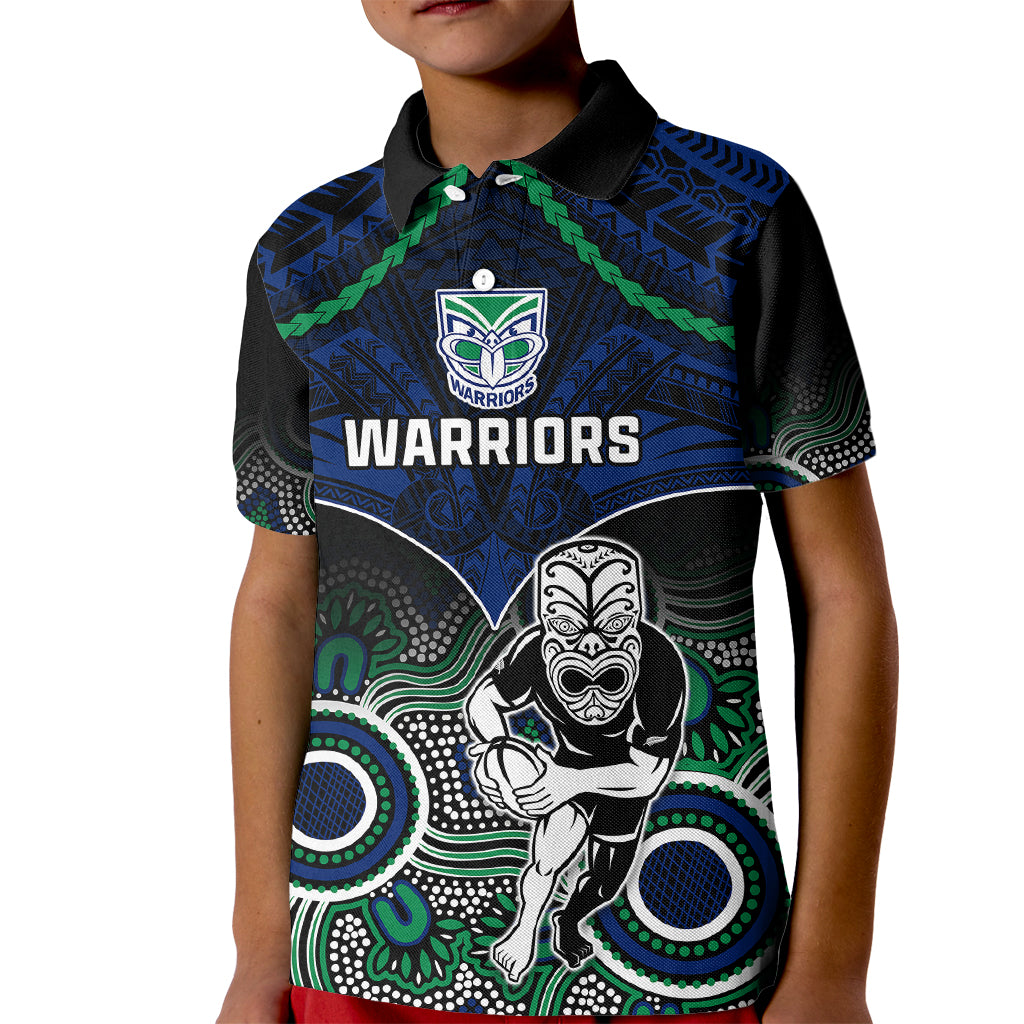personalised-warriors-rugby-kid-polo-shirt-nz-aboriginal-mix-polynesian-pattern