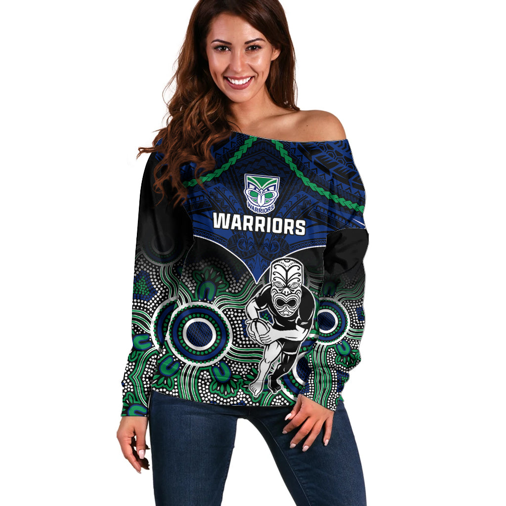 personalised-warriors-rugby-off-shoulder-sweater-nz-aboriginal-mix-polynesian-pattern