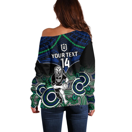personalised-warriors-rugby-off-shoulder-sweater-nz-aboriginal-mix-polynesian-pattern