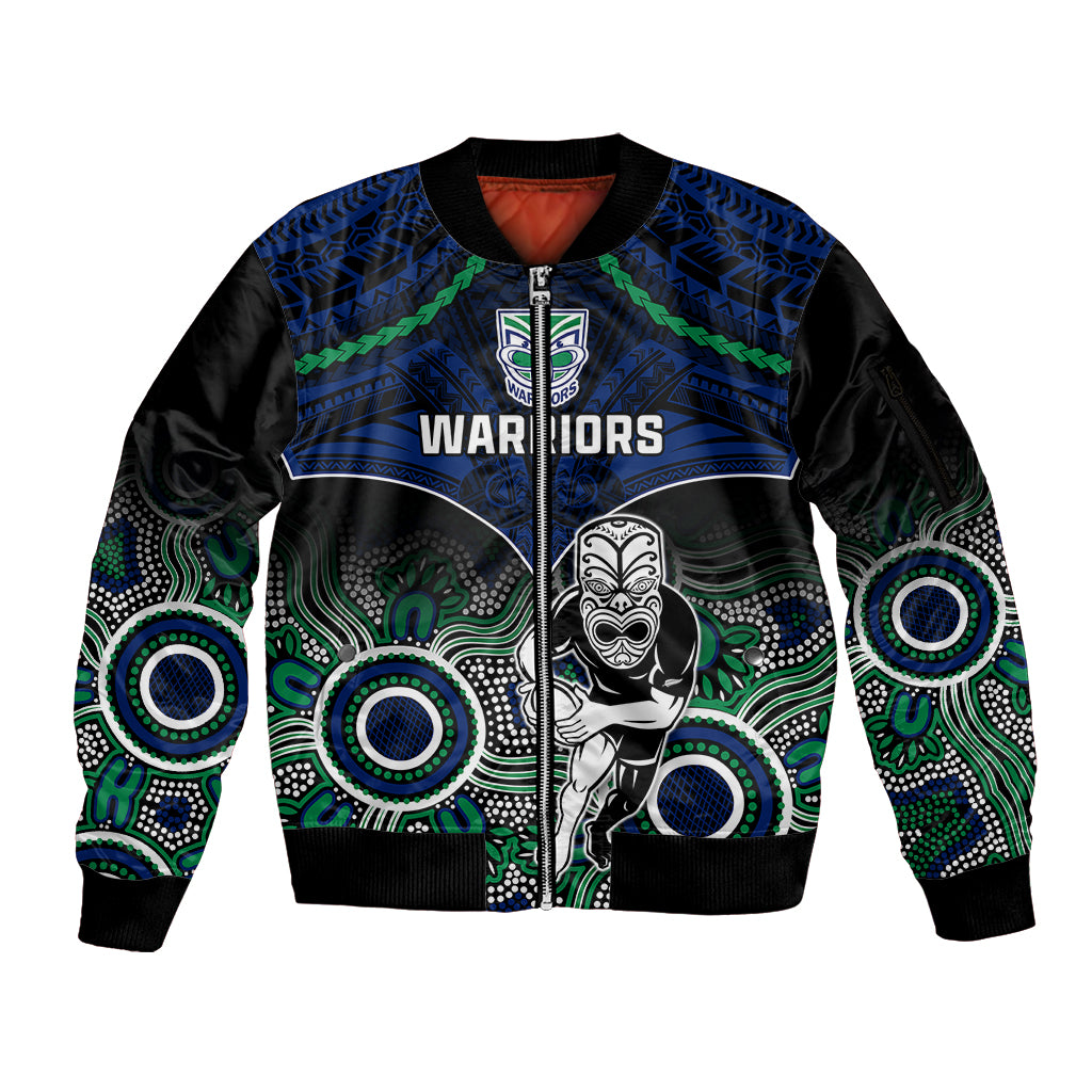 personalised-warriors-rugby-sleeve-zip-bomber-jacket-nz-aboriginal-mix-polynesian-pattern