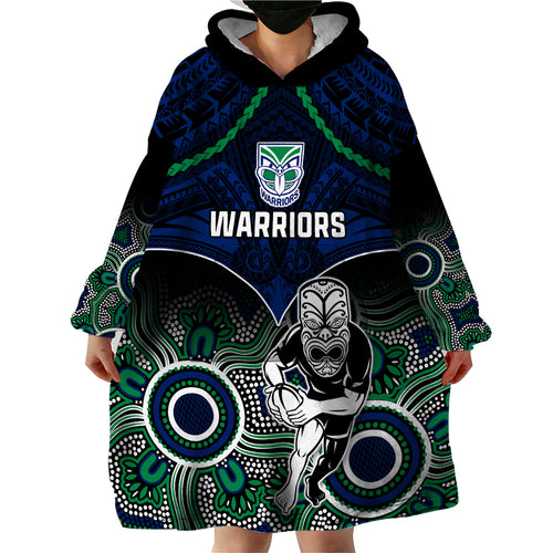 personalised-warriors-rugby-wearable-blanket-hoodie-nz-aboriginal-mix-polynesian-pattern