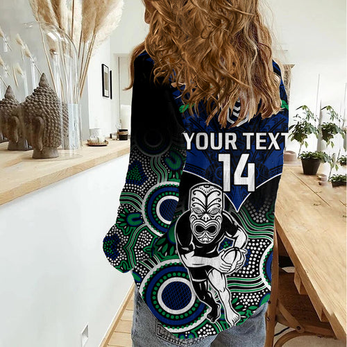 Personalised Warriors Rugby Women Casual Shirt NZ Aboriginal Mix Polynesian Pattern LT14