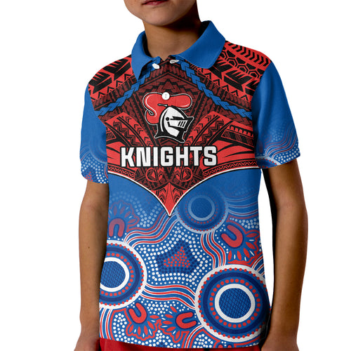 personalised-knights-rugby-kid-polo-shirt-aboriginal-mix-polynesian-pattern