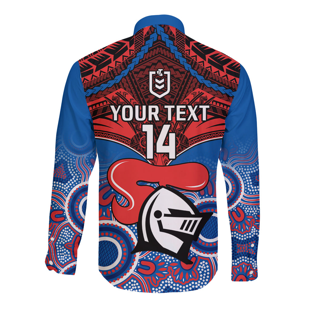 personalised-knights-rugby-long-sleeve-button-shirt-aboriginal-mix-polynesian-pattern