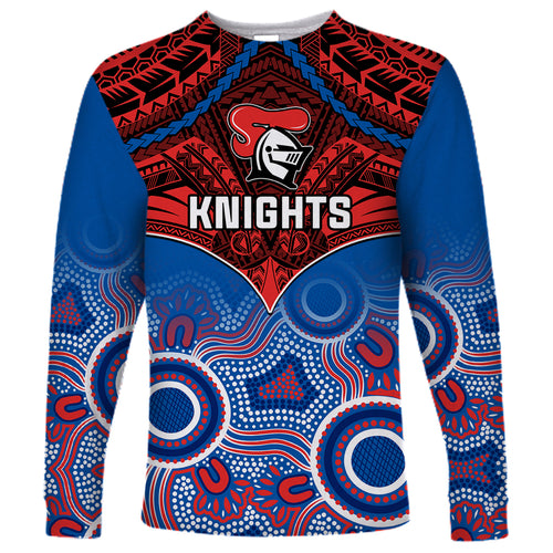 personalised-knights-rugby-long-sleeve-shirt-aboriginal-mix-polynesian-pattern