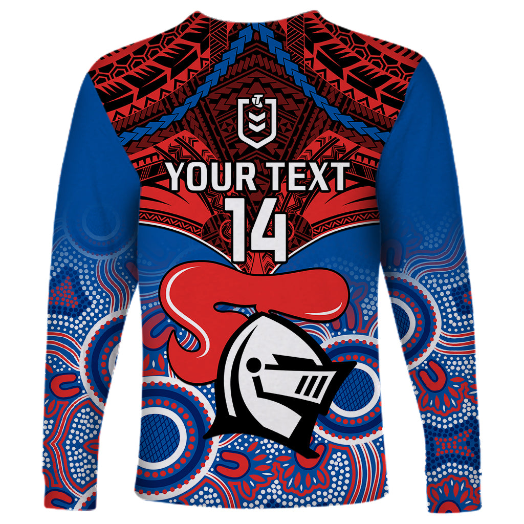 personalised-knights-rugby-long-sleeve-shirt-aboriginal-mix-polynesian-pattern