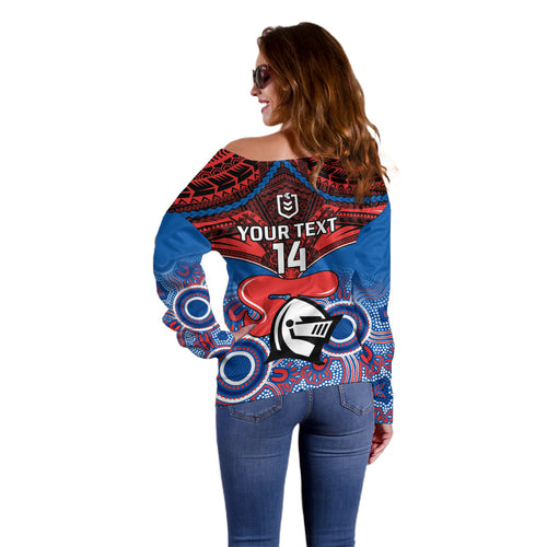 personalised-knights-rugby-off-shoulder-sweater-aboriginal-mix-polynesian-pattern