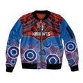 personalised-knights-rugby-sleeve-zip-bomber-jacket-aboriginal-mix-polynesian-pattern