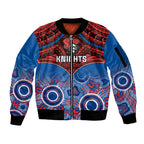 personalised-knights-rugby-sleeve-zip-bomber-jacket-aboriginal-mix-polynesian-pattern