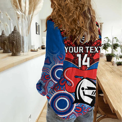 Personalised Knights Rugby Women Casual Shirt Aboriginal Mix Polynesian Pattern LT14