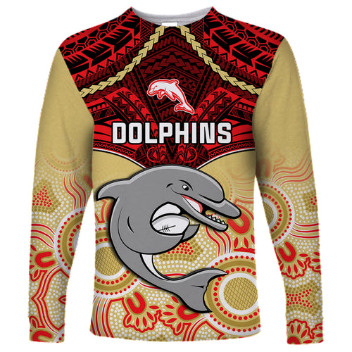 personalised-dolphins-rugby-long-sleeve-shirt-aboriginal-mix-polynesian-pattern