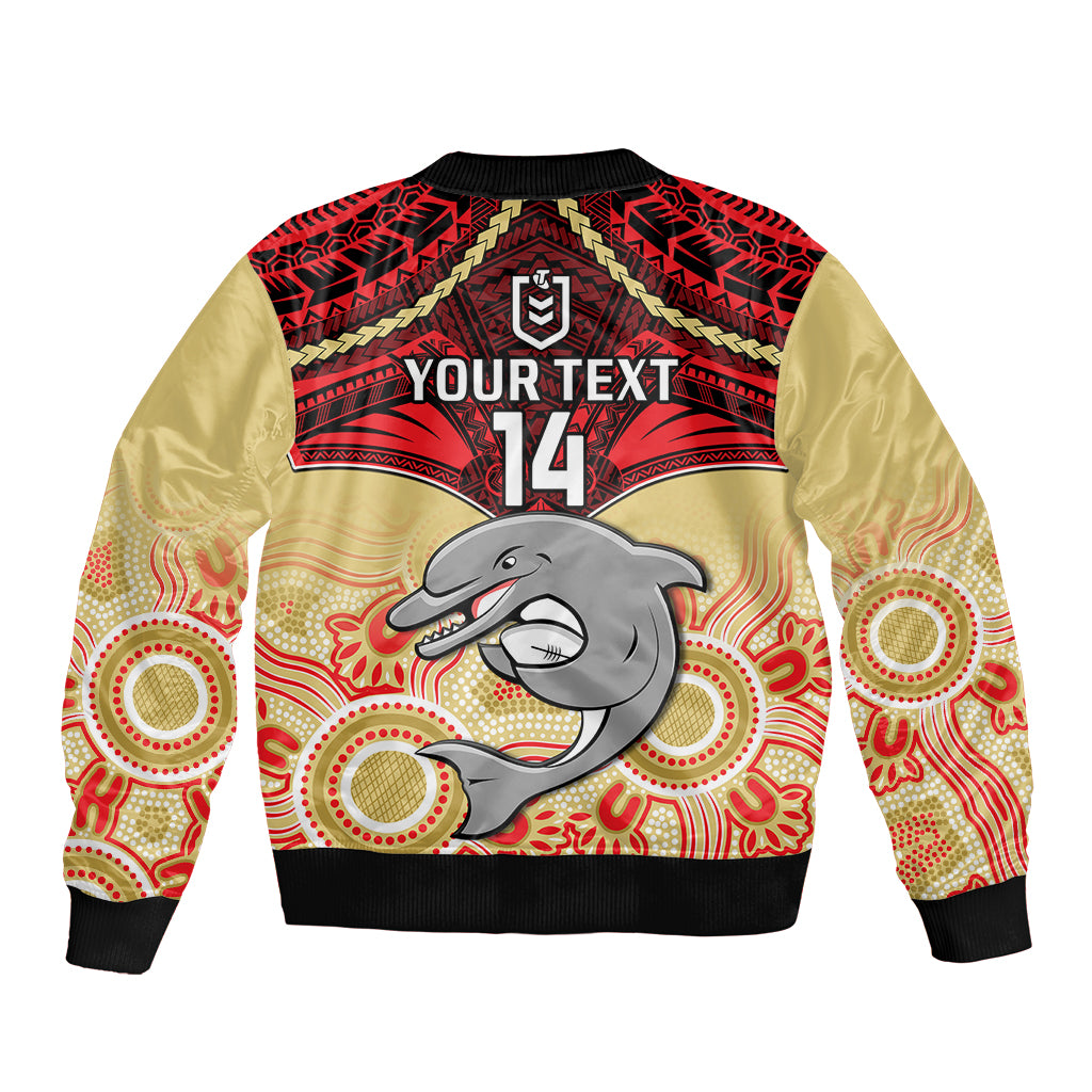 personalised-dolphins-rugby-sleeve-zip-bomber-jacket-aboriginal-mix-polynesian-pattern
