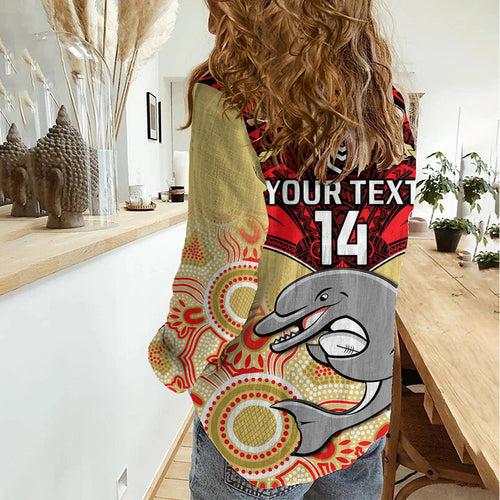 Personalised Dolphins Rugby Women Casual Shirt Aboriginal Mix Polynesian Pattern LT14