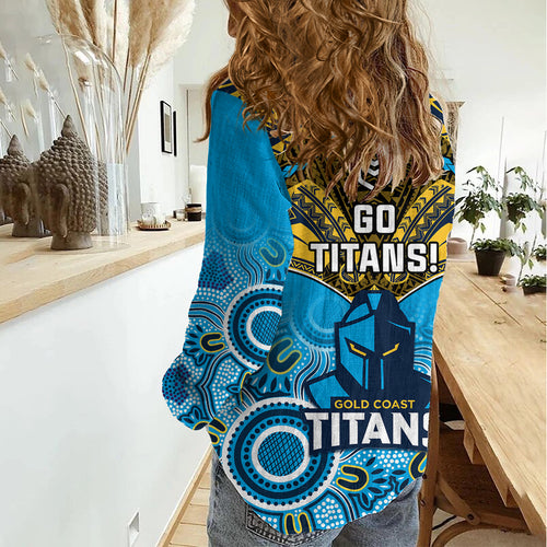 Titans Rugby Women Casual Shirt Aboriginal Mix Polynesian Pattern LT14