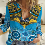 Personalised Titans Rugby Women Casual Shirt Aboriginal Mix Polynesian Pattern LT14