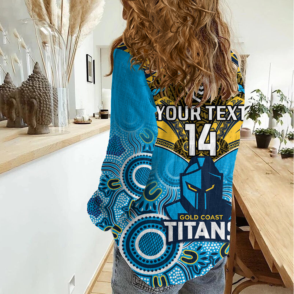 Personalised Titans Rugby Women Casual Shirt Aboriginal Mix Polynesian Pattern LT14
