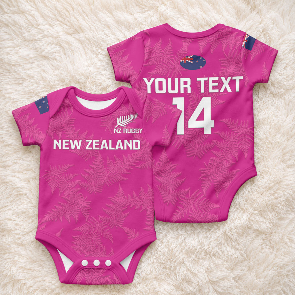 Custom New Zealand Silver Fern Rugby Baby Onesie Go Aotearoa - Pink Version