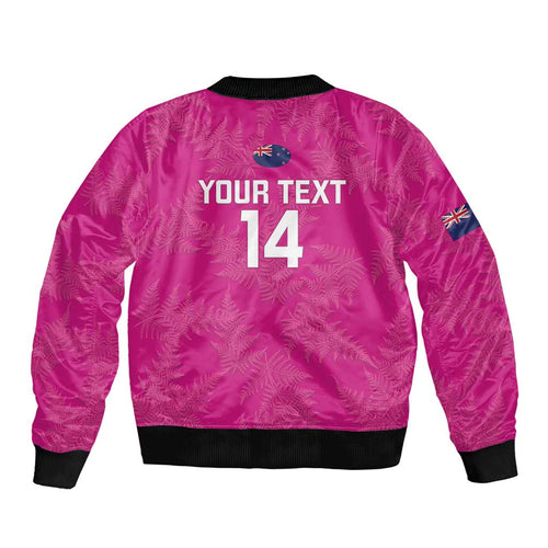 Custom New Zealand Silver Fern Rugby Bomber Jacket Go Aotearoa - Pink Version