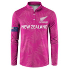 Custom New Zealand Silver Fern Rugby Button Sweatshirt Go Aotearoa - Pink Version
