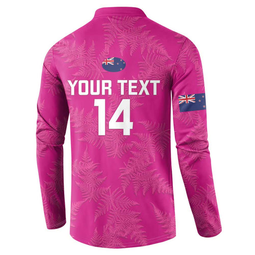 Custom New Zealand Silver Fern Rugby Button Sweatshirt Go Aotearoa - Pink Version