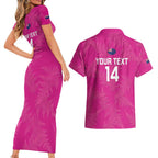Custom New Zealand Silver Fern Rugby Couples Matching Short Sleeve Bodycon Dress and Hawaiian Shirt Go Aotearoa - Pink Version