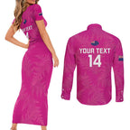 Custom New Zealand Silver Fern Rugby Couples Matching Short Sleeve Bodycon Dress and Long Sleeve Button Shirt Go Aotearoa - Pink Version