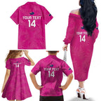 Custom New Zealand Silver Fern Rugby Family Matching Off The Shoulder Long Sleeve Dress and Hawaiian Shirt Go Aotearoa - Pink Version