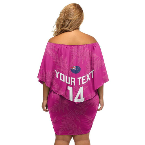 Custom New Zealand Silver Fern Rugby Family Matching Off Shoulder Short Dress and Hawaiian Shirt Go Aotearoa - Pink Version