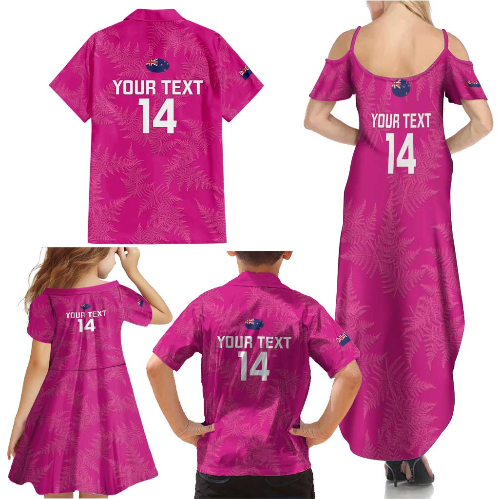 Custom New Zealand Silver Fern Rugby Family Matching Summer Maxi Dress and Hawaiian Shirt Go Aotearoa - Pink Version