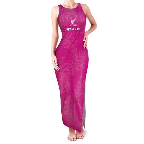 Custom New Zealand Silver Fern Rugby Family Matching Tank Maxi Dress and Hawaiian Shirt Go Aotearoa - Pink Version