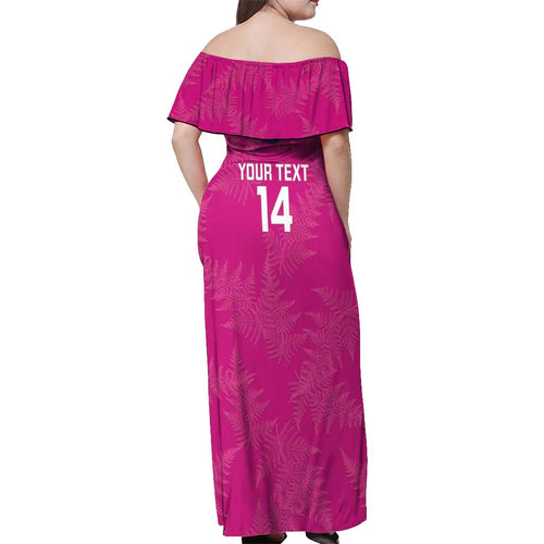 Custom New Zealand Silver Fern Rugby Off Shoulder Maxi Dress Go Aotearoa - Pink Version