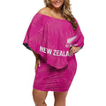 Custom New Zealand Silver Fern Rugby Off Shoulder Short Dress Go Aotearoa - Pink Version