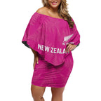 Custom New Zealand Silver Fern Rugby Off Shoulder Short Dress Go Aotearoa - Pink Version