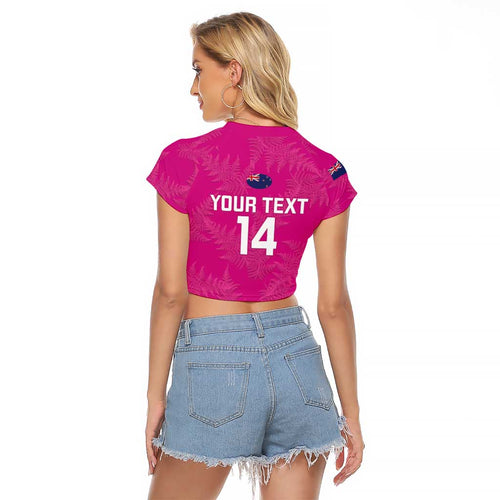 Custom New Zealand Silver Fern Rugby Raglan Cropped T Shirt Go Aotearoa - Pink Version