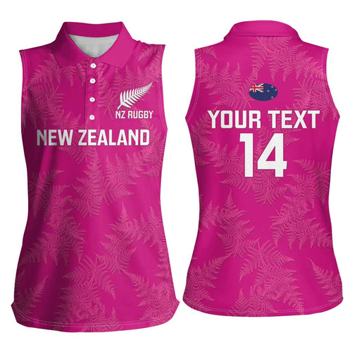 Custom New Zealand Silver Fern Rugby Women Sleeveless Polo Shirt Go Aotearoa - Pink Version