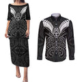 Kia Kaha Te Reo Maori Couples Matching Puletasi and Long Sleeve Button Shirt Aotearoa Hei Tiki With Hongi