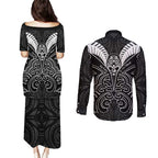 Kia Kaha Te Reo Maori Couples Matching Puletasi and Long Sleeve Button Shirt Aotearoa Hei Tiki With Hongi