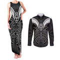 Kia Kaha Te Reo Maori Couples Matching Tank Maxi Dress and Long Sleeve Button Shirt Aotearoa Hei Tiki With Hongi