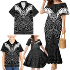 Kia Kaha Te Reo Maori Family Matching Mermaid Dress and Hawaiian Shirt Aotearoa Hei Tiki With Hongi