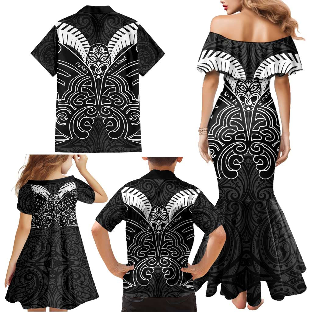 Kia Kaha Te Reo Maori Family Matching Mermaid Dress and Hawaiian Shirt Aotearoa Hei Tiki With Hongi