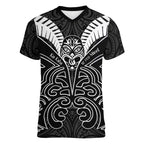 Kia Kaha Te Reo Maori Women V-Neck T-Shirt Aotearoa Hei Tiki With Hongi
