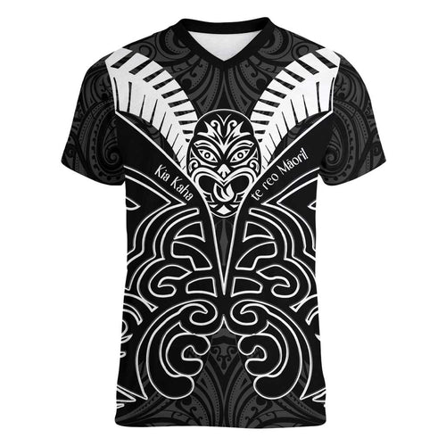 Kia Kaha Te Reo Maori Women V-Neck T-Shirt Aotearoa Hei Tiki With Hongi