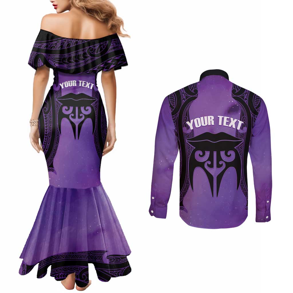 Personalised New Zealand Suffrage Day Couples Matching Mermaid Dress and Long Sleeve Button Shirt Maori Tattoo Galaxy Vibe - Aussie Hoodie