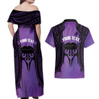 Personalised New Zealand Suffrage Day Couples Matching Off Shoulder Maxi Dress and Hawaiian Shirt Maori Tattoo Galaxy Vibe - Aussie Hoodie