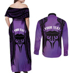 Personalised New Zealand Suffrage Day Couples Matching Off Shoulder Maxi Dress and Long Sleeve Button Shirt Maori Tattoo Galaxy Vibe - Aussie Hoodie