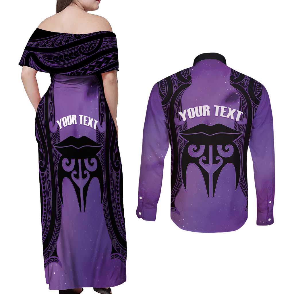Personalised New Zealand Suffrage Day Couples Matching Off Shoulder Maxi Dress and Long Sleeve Button Shirt Maori Tattoo Galaxy Vibe - Aussie Hoodie